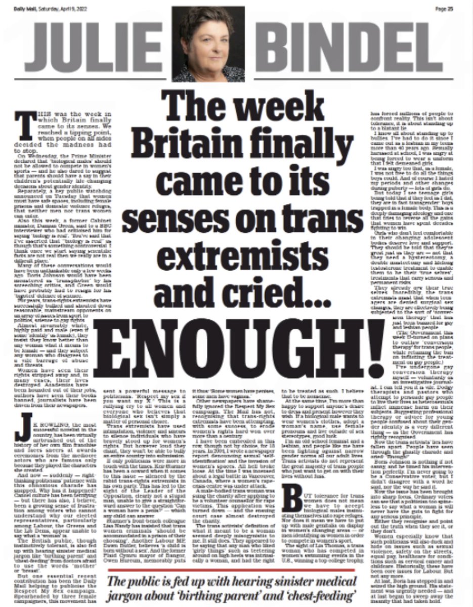 No surprise to find the Daily Mail providing a left-wing GC feminist with a whole page to promote scare stories about 'birthing parents' and 'chest-feeding'. It's the 1980s all over again folks. We're into 'ba-ba-white sheep' territory here and the Mail are loving it