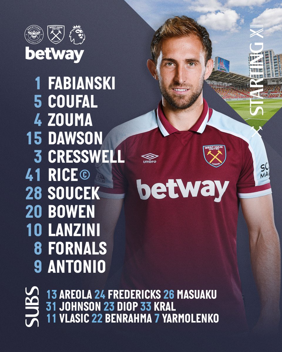 WestHam's tweet photo. Three changes from Thursday.
Here's how we line up today...
@betway | #BREWHU https://t.co/824uPWa5V2