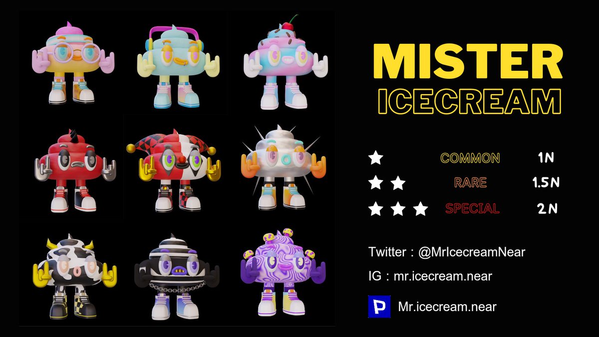 kanokproject's tweet photo. Drop Mr.icecream ss2  22.00pm ( Thailand time )  
⭐️ : Common 1 near
⭐️⭐️ : Rare 1.5 near
⭐️⭐️⭐️ : Special 2 near  https://t.co/JCzt3Ef4Gp https://t.co/wKzsYpLCnd