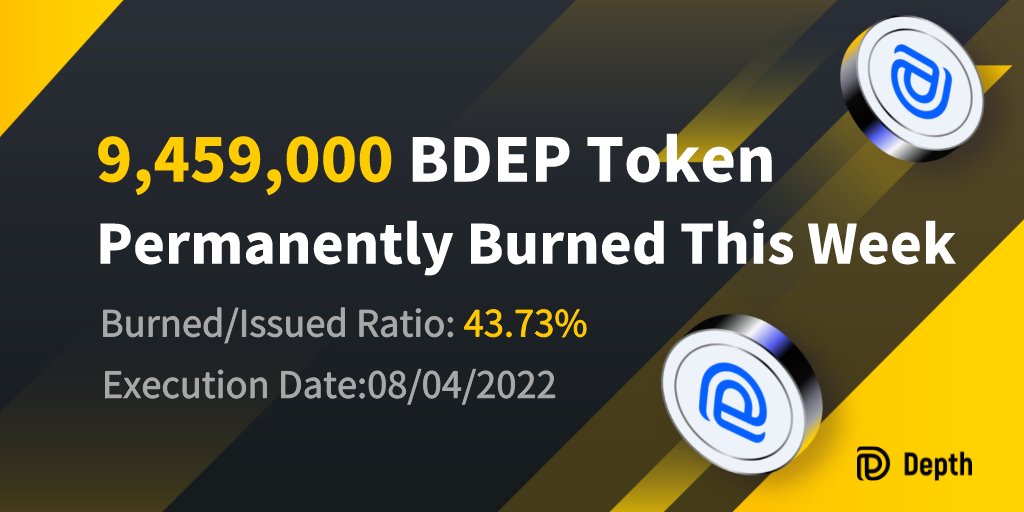 Another 9,459,000 BDEP has been burnt on April 8th. Burned/Issued Ratio:43.73%. Check More About DEP Token Burn: docs.depth.fi/dep-token-burn