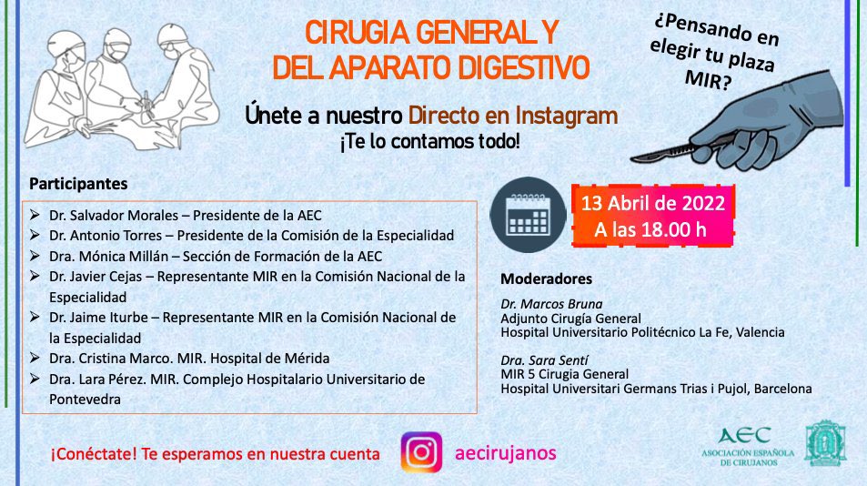 Estás pensando en hacer Cirugía General? ⚠️ No te quedes con dudas y únete mañana al zoom que ha organizado la <a href="/aecirujanos/">aecirujanos</a>! 👉🏻 us02web.zoom.us/webinar/regist… Te esperamos a las 19h! #MIR #mir2022 #conexionMIR