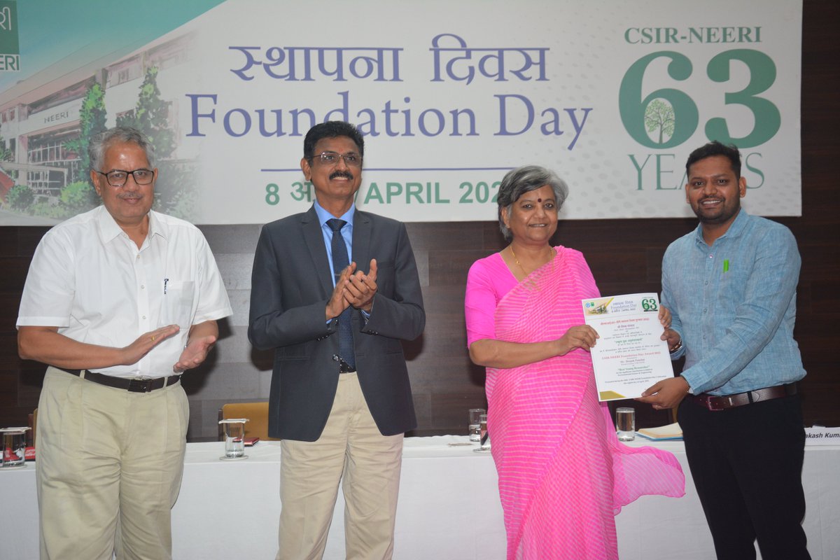CSIR-NEERI conferred the foundation day awards to  Ms. Vijaya Laxmi and Mr. Deepak Panchal. Congratulations to both.<a href="/CSIR_IND/">CSIR, India</a> <a href="/dgcsirIndia/">DG, CSIR</a> <a href="/shekhar_mande/">Shekhar Mande</a> <a href="/RiteshVijay6/">Ritesh Vijay</a> <a href="/VijayaUpadhyay2/">Dr. Vijaya Laxmi</a> <a href="/dppanchal3012/">Deepak Panchal</a> <a href="/neeri_wwtd/">CSIR-NEERI: Waste Water Management (Sub Vertical)</a>