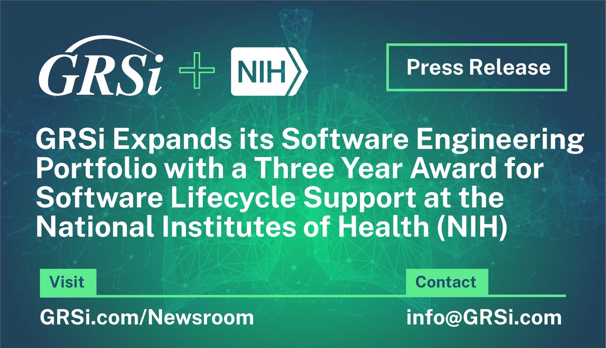 GRSi has been awarded a 3-year contract to provide software sustainment, operations, software #cybersecurity, and maintenance support to the NIH/@nih_nhlbi. 

Details: grsi.com/newsroom/
Jobs: grsi.com/careers/

#HealthIT  #MissionsThatMatter #GovCon