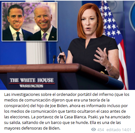 MaesgoChile2019's tweet photo. 2
Ademas, tras lo sabido de los mismos medios masivos oficiales acerca del lazo de los Bidens con estos laboratorios encontrados en la #LaptopFromHell, estamos viendo que algo muy heavy va a pasar este año, y por lo mismo, estamos viendo como #JanPsaki se va de la Casa Blanca https://t.co/BvS5WJ1NoL