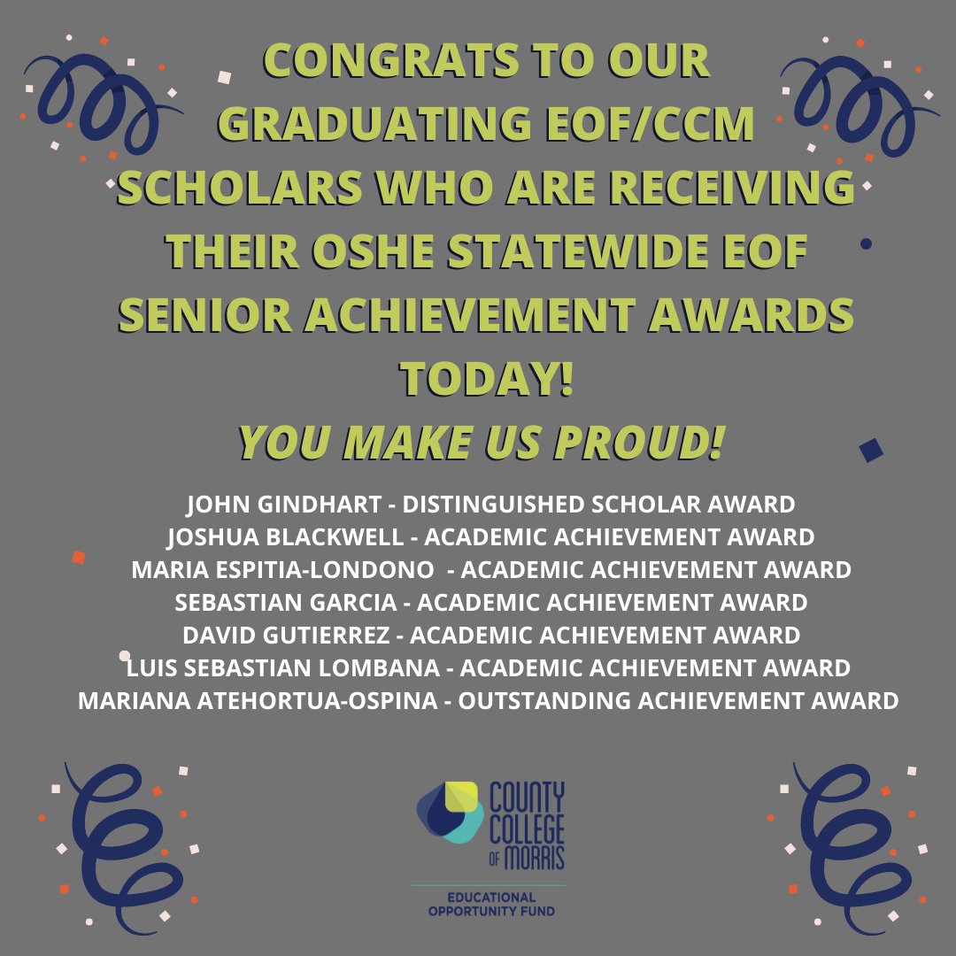eofccm's tweet photo. An important day to celebrate our EOF Scholars @CCM_edu. Today, is the Office of the Secretary of Higher Education (OSHE) EOF Statewide Senior Achievement Awards. Graduating EOF scholars across NJ will be recognized their academic accomplishments. Bravo!#IamEOFNJ #EOFCCMPROUD https://t.co/sus30o3m9U
