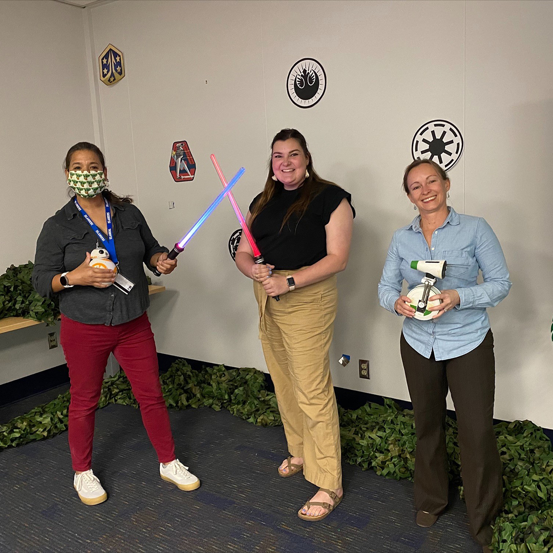 TAMUCCLibrary's tweet photo. Day 4 of the #tamucc Bell Library's #escapethelibrary is officially over and we had 2 teams escape: 2nd CBI team (44 min, 4 sec) and Chocolate Chip Wookiees (41 min, 26 sec). Our 1st place tie is still at the top of the leader boards!! May the Force be with our final 4 teams! https://t.co/iBehX6R0ZF