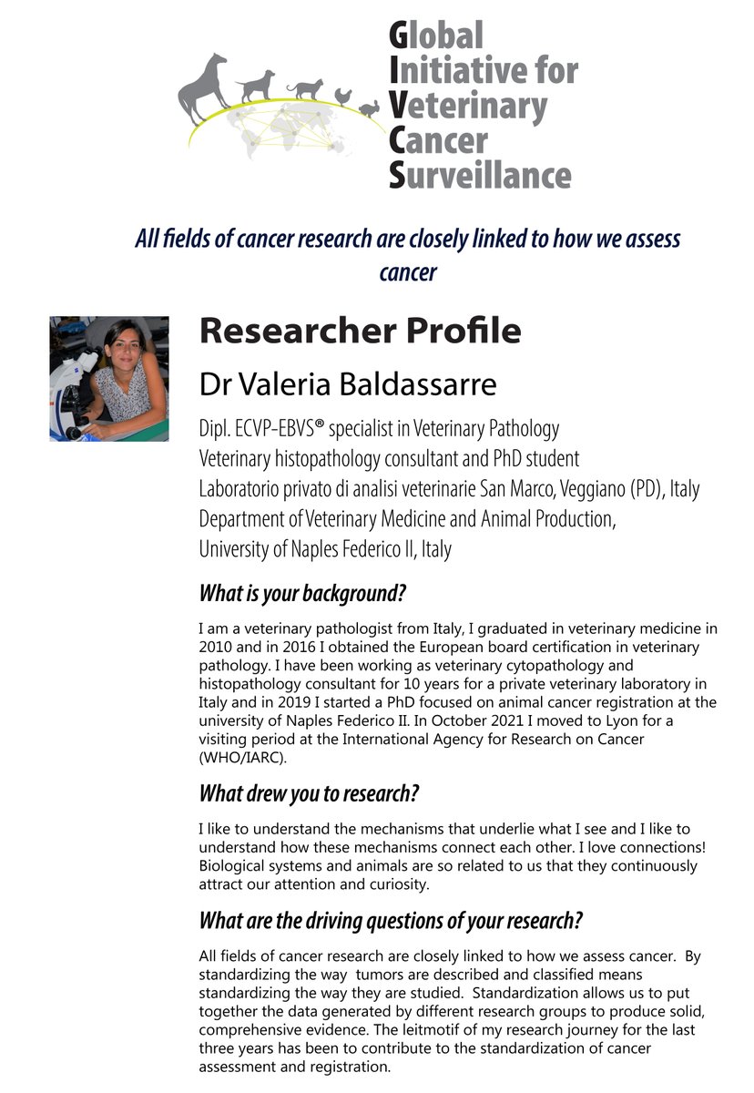 GIVCS_Research's tweet photo. This week's researcher profile is on Dr Valeria Baldassarre.

#givcs #animalcancer https://t.co/vRYxel7PU2