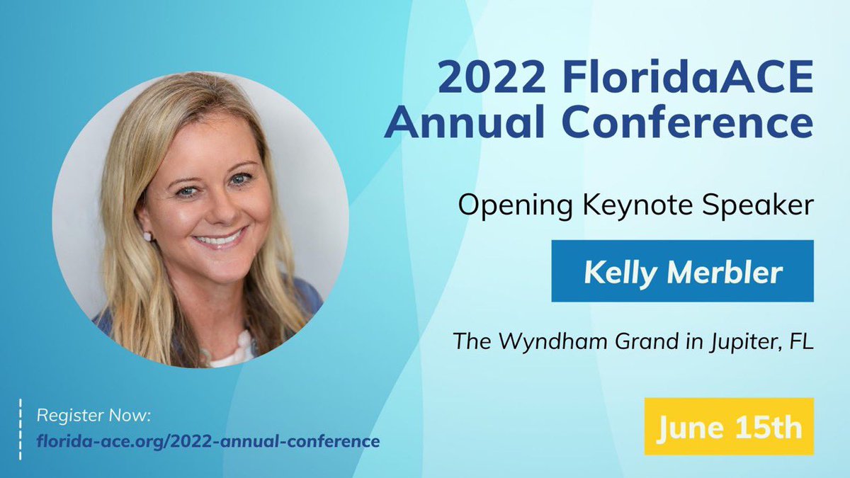 Florida_ACE's tweet photo. BIG NEWS! Our Board and Conference Planning Committee are ecstatic to have Kelly Merbler joining us this year!
Register for the conference today: https://t.co/43pCApREEI
#FloridaACE22 #ChartingANewCourse #JupiterFL #Conference https://t.co/OilkjMcGvS