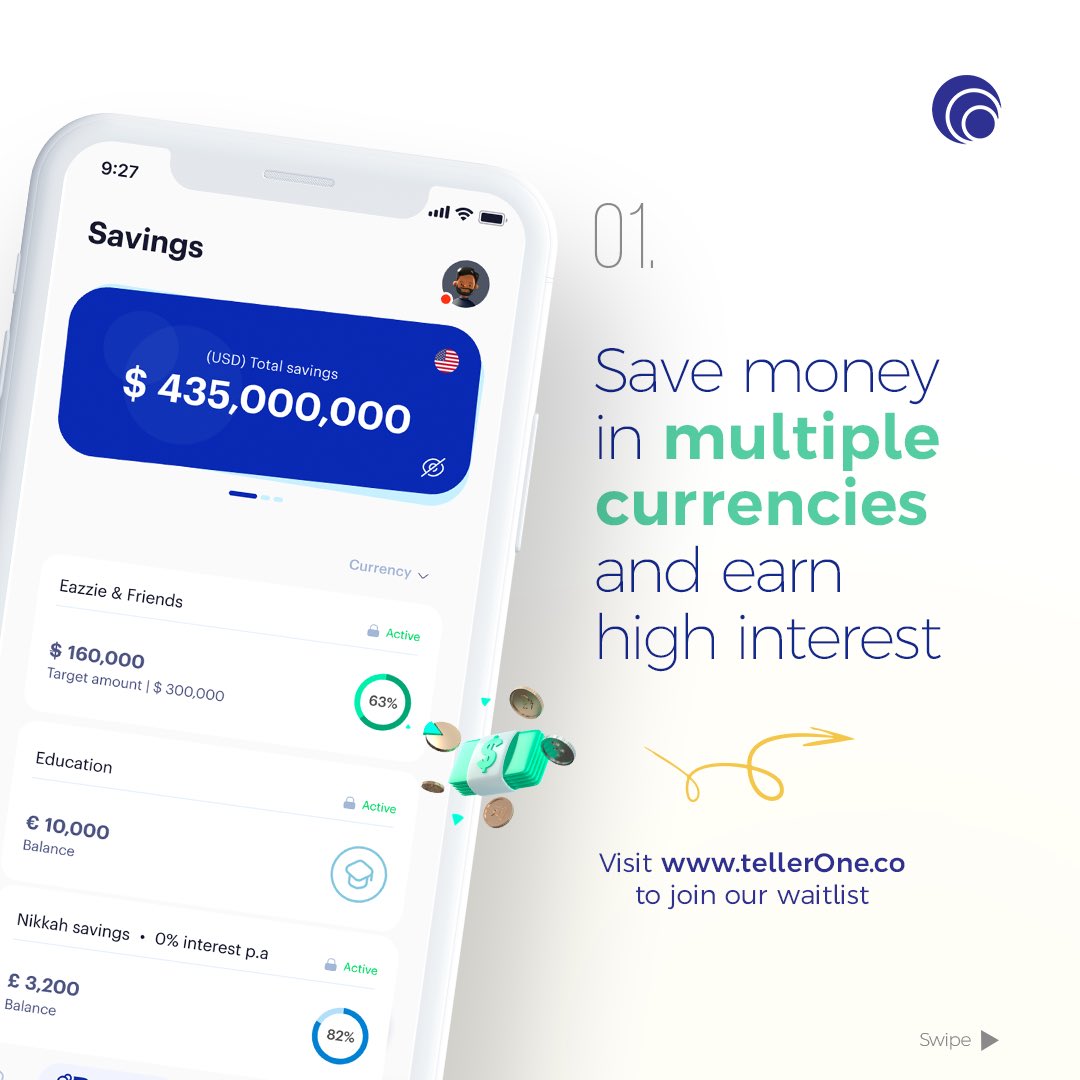 TellerOneapp's tweet photo. 99 reasons to join the TellerOne app’s waitlist, we spotlighted 10, just for You! 

TellerOne app offers you a borderless banking, no CAP! 
.
Seamlessly Save, Set personal or Business goals in any currency. https://t.co/zhB6XJgyZO