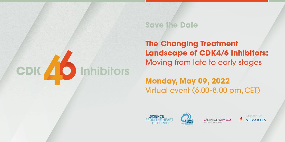 Join our Live-Webinar 'The Changing Treatment Landscape of CDK4/6 Inhibitors: Moving from late to early stages' on 09 May 2022, 6 pm CET.
Register here: universimed.com/CDK4/6_Inhibit… #breastcancer #cdk46inhibitors #academicresearch #metastaticbreastcancer #medicalwebinar #fortbildung