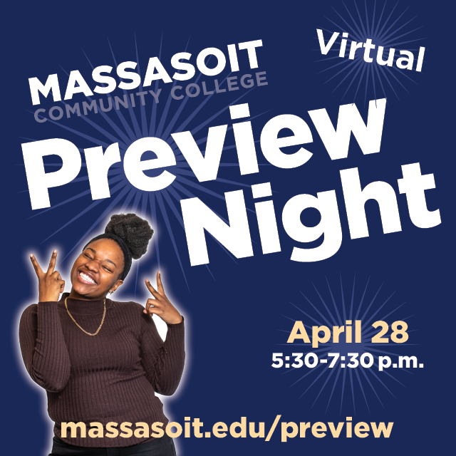 MassasoitCC's tweet photo. Whether you're a newly admitted or prospective student, connect with us virtually at our upcoming Preview Night. Register here: https://t.co/XeHtzIK7Yn
Learn about our academic &amp; career pathways and the Massasoit experience, including clubs, activities🎭, support programs &amp; more. https://t.co/oYPlMyeJkL