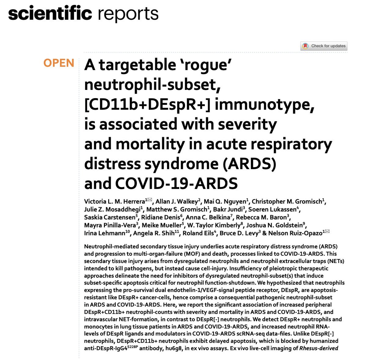 Bakr Jundi (@bakrjundi) on Twitter photo Proud to have been a part of this collaborative work looking at neutrophil‐subsets in ARDS and COVID‐19‐ARDS <a href="/SciReports/">Scientific Reports</a>!
nature.com/articles/s4159… Proud to have been a part of this collaborative work looking at neutrophil‐subsets in ARDS and COVID‐19‐ARDS <a href="/SciReports/">Scientific Reports</a>!
nature.com/articles/s4159…