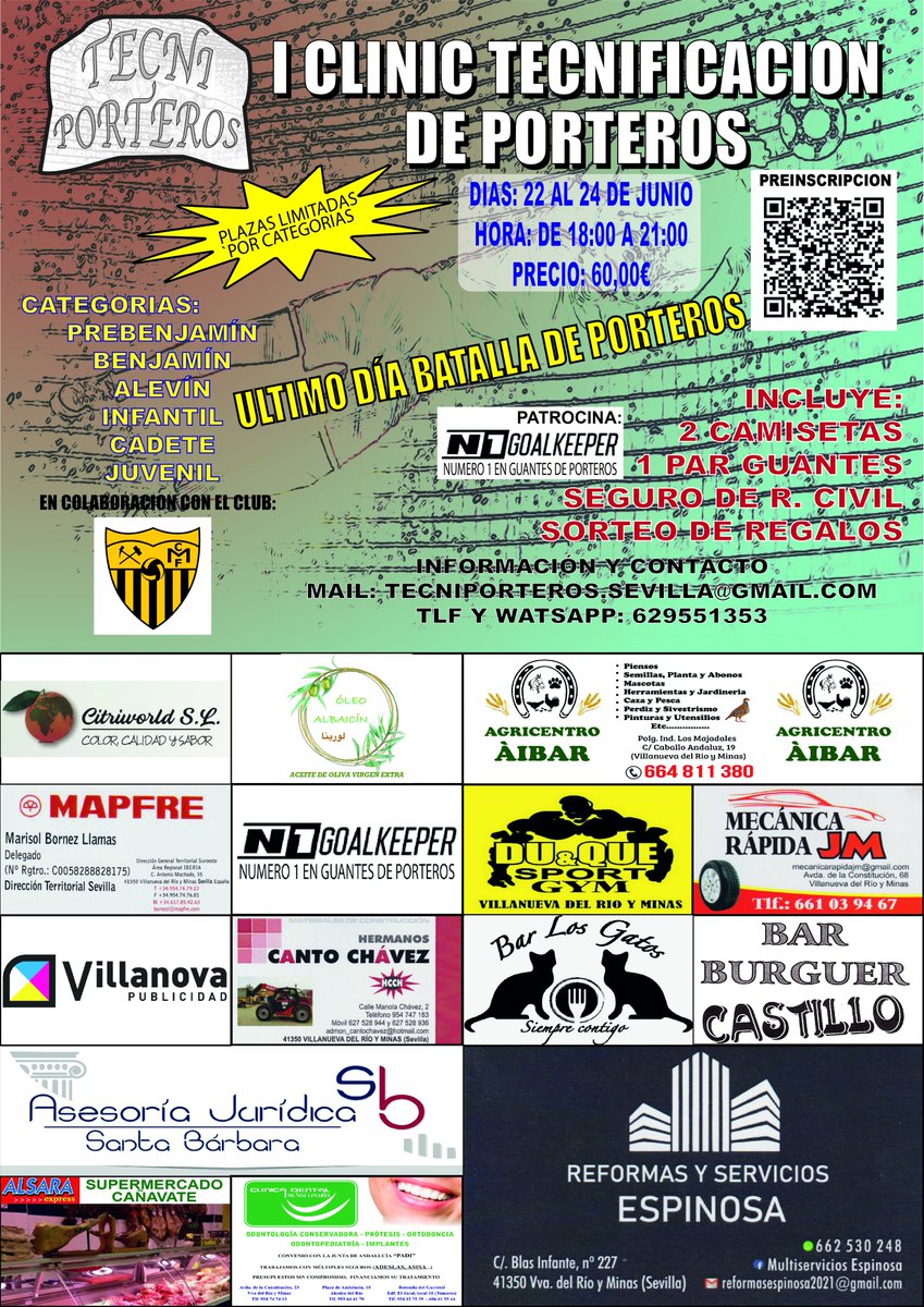 Tecni_Porteros's tweet photo. Ya tenemos nuestro cartel oficial del I clinic de tecnificación de porteros. Muchas gracias a todos los patrocinadores. 
RESERVA YA TU PLAZA Y NO TE QUEDES SIN ELLA
629551353 ó https://t.co/AvglVnjDvH https://t.co/TKc6gefaJ6