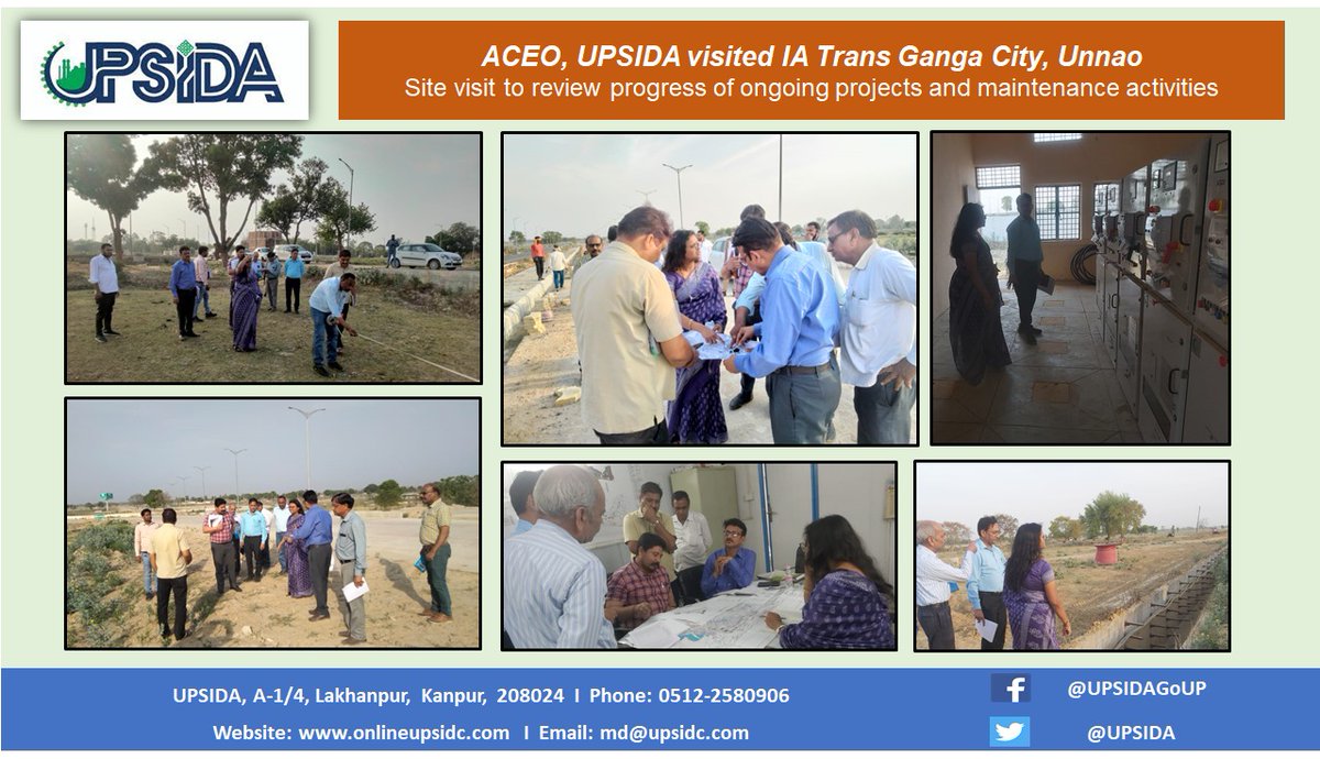UPSIDA's tweet photo. ACEO, UPSIDA visited IA #TGC Trans Ganga City, #Unnao for site inspection and review of progress of ongoing projects and maintenance activities

@CMOfficeUP @IIDGoUP @_InvestUP @InfoDeptUP @ChiefSecyUP @74_alok @sanjaychapps1 @NandiGuptaBJP @akl963 @dm_unnao https://t.co/jj0nsw9Gxz