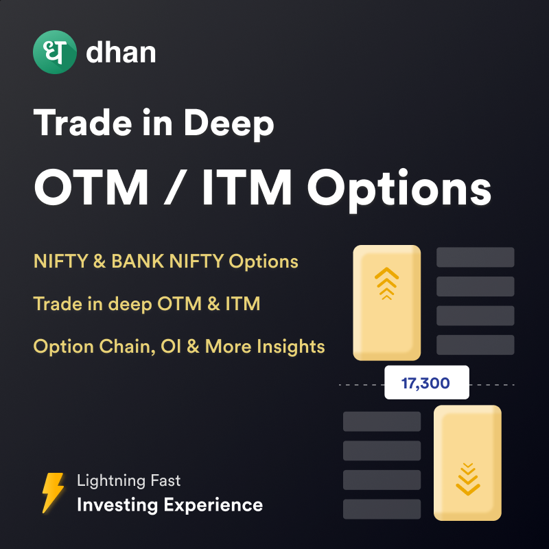 DhanHQ's tweet photo. Trade Options like a pro on expiry day 🔥

- Deep OTM / ITM Options
- Margin benefits on Hedge
- Live Market Scanners
- Top 100 Contracts

Install &amp; open your FREE Demat Account now!⚡