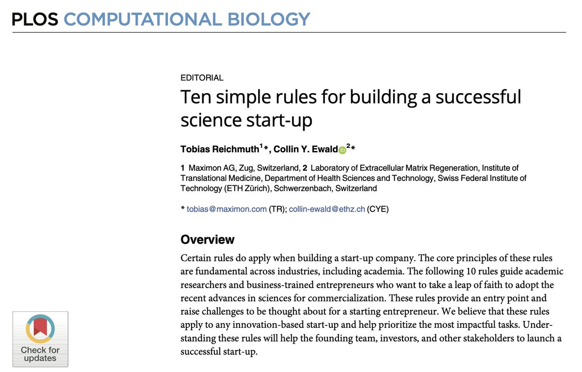 CollinEwald's tweet photo. Ten simple rules for building a successful #science #startup! Here are my academic thoughts mixed with the successful experiences of visionary pioneer in #clean #energy, #crypto, & #longevity @TobiasReichmuth.
@Maximon_AG @ETH_en https://t.co/Z6uMSEAwlJ https://t.co/PnV8DQXb7Q