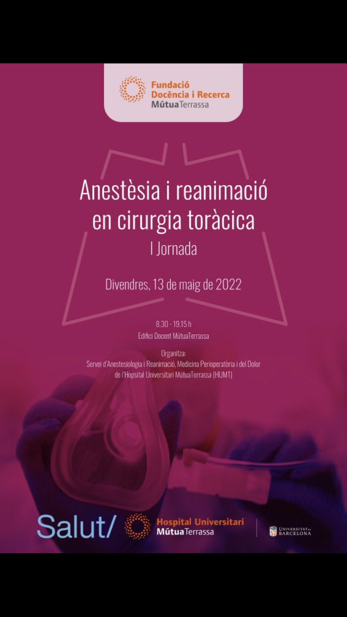 Un nou projecte del Servei d’Anestesiologia <a href="/Mutua_Terrassa/">MutuaTerrassa</a> resultat d’anys d’experiència i coneixement. Un regal pels amants i interessats en cirurgia toràcica, i un punt de trobada que era molt necessari. Us hi esperem! mutuaterrassa.com/jornades/ca/an… <a href="/SCARTD_ACM/">SCARTD</a> @ToracicaCat