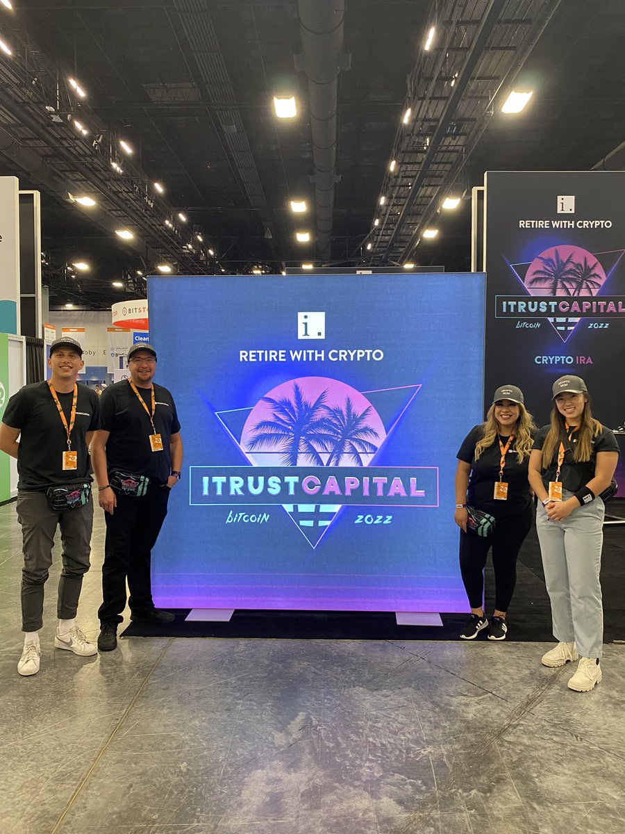 iTrustCapital's tweet photo. Are you team #cryptomom or #cryptodad? Come by the #iTrustCapital booth today to learn more and get swagged out 😎 #BitcoinMiami #bitcoinmiami2022 https://t.co/CrRVfnYOWi