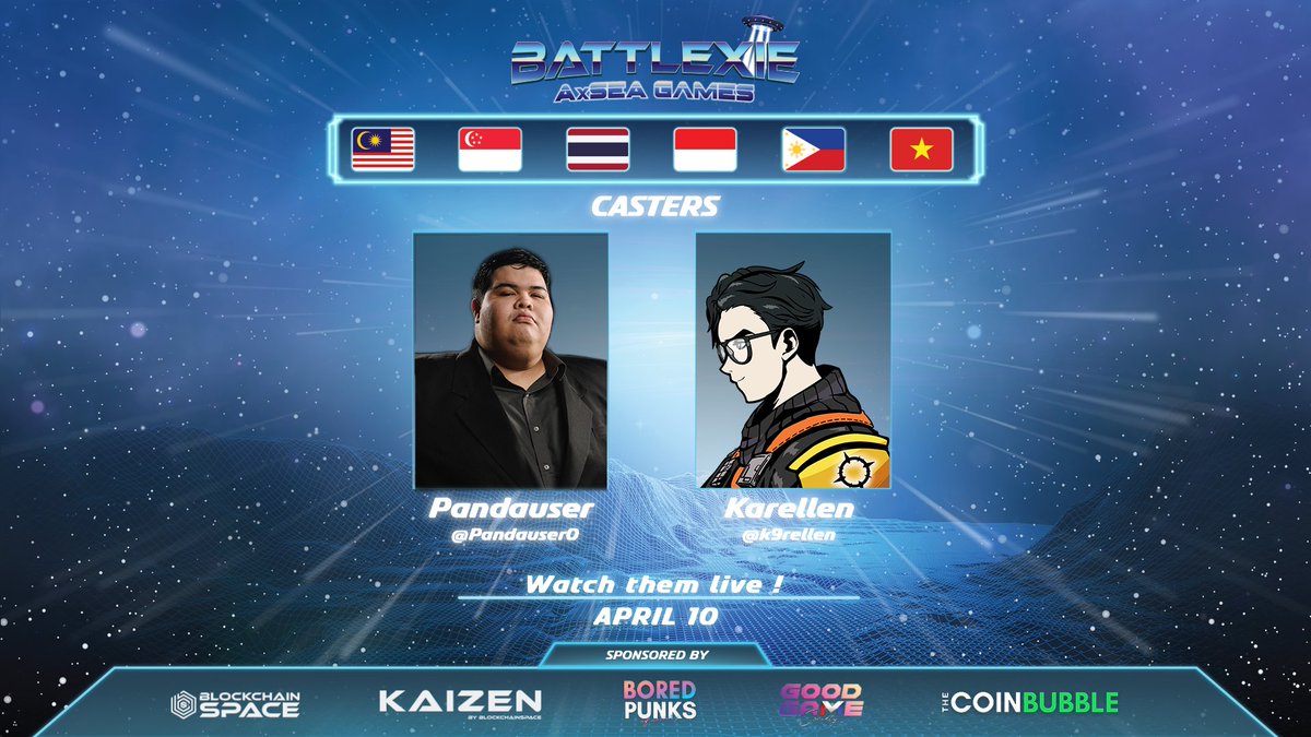 Battlexie: AxSea Games Group Stage goes LIVE starting tomorrow! 🔴 
 
Catch <a href="/SerJaeger/">Jaeger</a> and <a href="/GioDungca/">G10 🇵🇭 | Gio Dungca</a> on day 1, and <a href="/PandaUser0/">John Cruz (PandaUser/Pat Steelspear) Tonberry!</a> and <a href="/k9rellen/">K a r e l</a> on day 2 as they break down the fearsome battle of each match for Battlexie: AxSea Games Group Stage! ⚔️