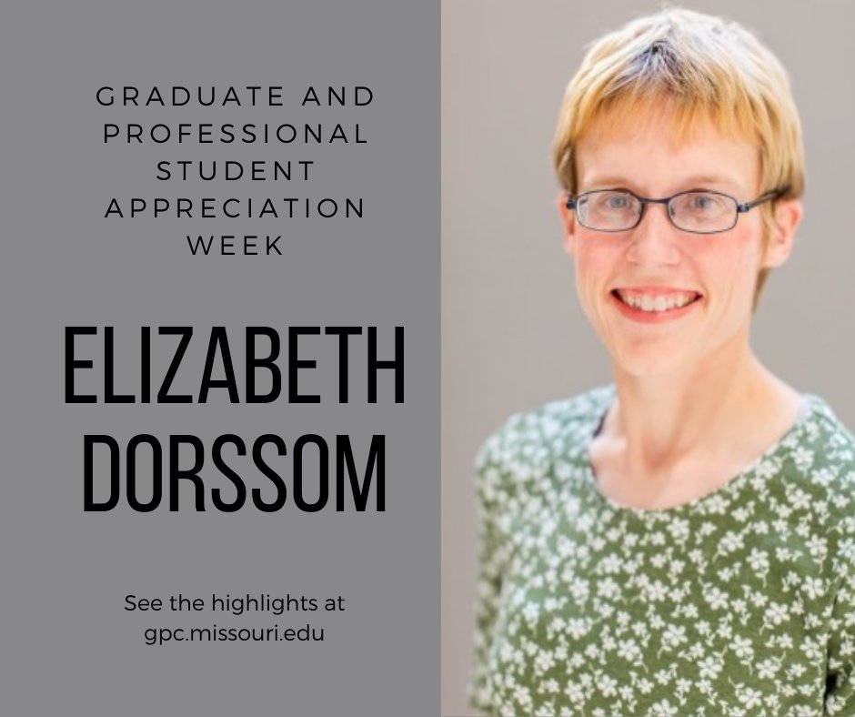 Mizzou_GPC's tweet photo. It's National Graduate and Professional Student Appreciation Week, and our highlight today is Elizabeth Dorssom who has done so many amazing things.
https://t.co/QzvGGQlXqh
#GPSAWeek
#Mizzou
#MizzouGrad https://t.co/U1mU4bU5CJ