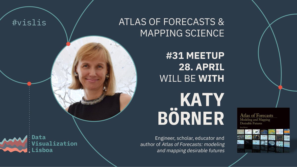 DatavisLisboa's tweet photo. Our next event will be with @katycns 🙌 Her book "Atlas of Forecasts: modeling and mapping desirable futures" from @mitpress, uses data visualizations to introduce different types of computational models. Know more and register: https://t.co/1nJxeLPfsS
#dataviz #models #vislis https://t.co/Z4ao01Fsru