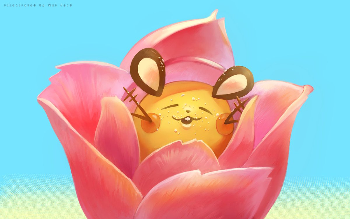 pokemon (creature) no humans closed eyes flower solo freckles watermark  illustration images