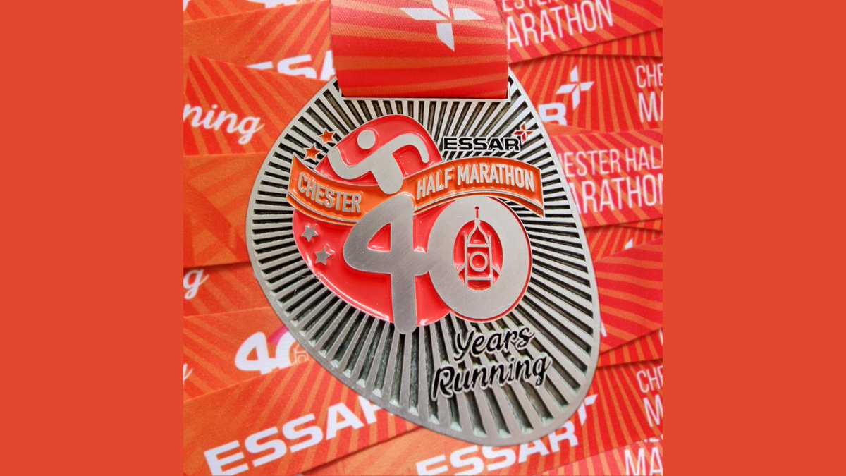 chestermarathon's tweet photo. LOOK AT THIS BLING Is it our best ESSAR Chester Half Marathon medal yet? Celebration-inspired bling & a piece of history to stand! 40 years running! If you've not signed up yet, there is still plenty of time
https://t.co/egnz0dK4vB
#medalbling #chesterhalfmarathon #runforbling https://t.co/fYqpbQxFzc