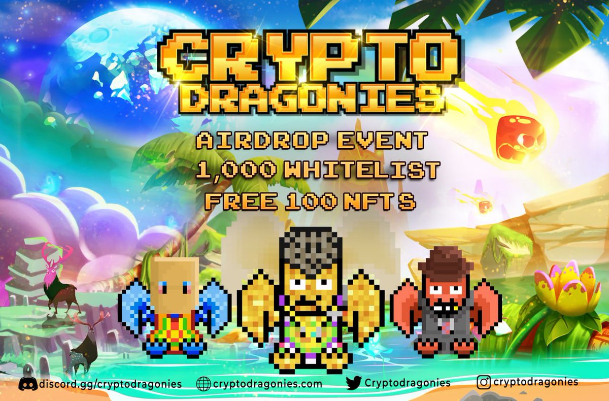 🚀 Airdrop: Crypto Dragonies
💰 Value: Free NFT+ Whitelist
👥 Referral: 100 $CRPDRG
📅 End Date: 31st May, 2022
🏦 Distribution Date: 6th June, 2022

Talk with the Telegram Bot
t.me/CryptoDragonie…

#Airdrop #Crypto #Airdrops #giveaway #cryptocurrency