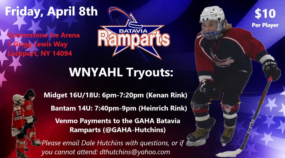 mjafariWGR's tweet photo. ATTENTION ALL TRAVEL HOCKEY PLAYERS! If you're looking for a team, The Batavia Ramparts have multiple roster spots up for grabs at the Bantam and Midget levels! Our organization sent two teams to States last season! Learn more details at https://t.co/sM5pSpjIHM https://t.co/rq9YKOerjP