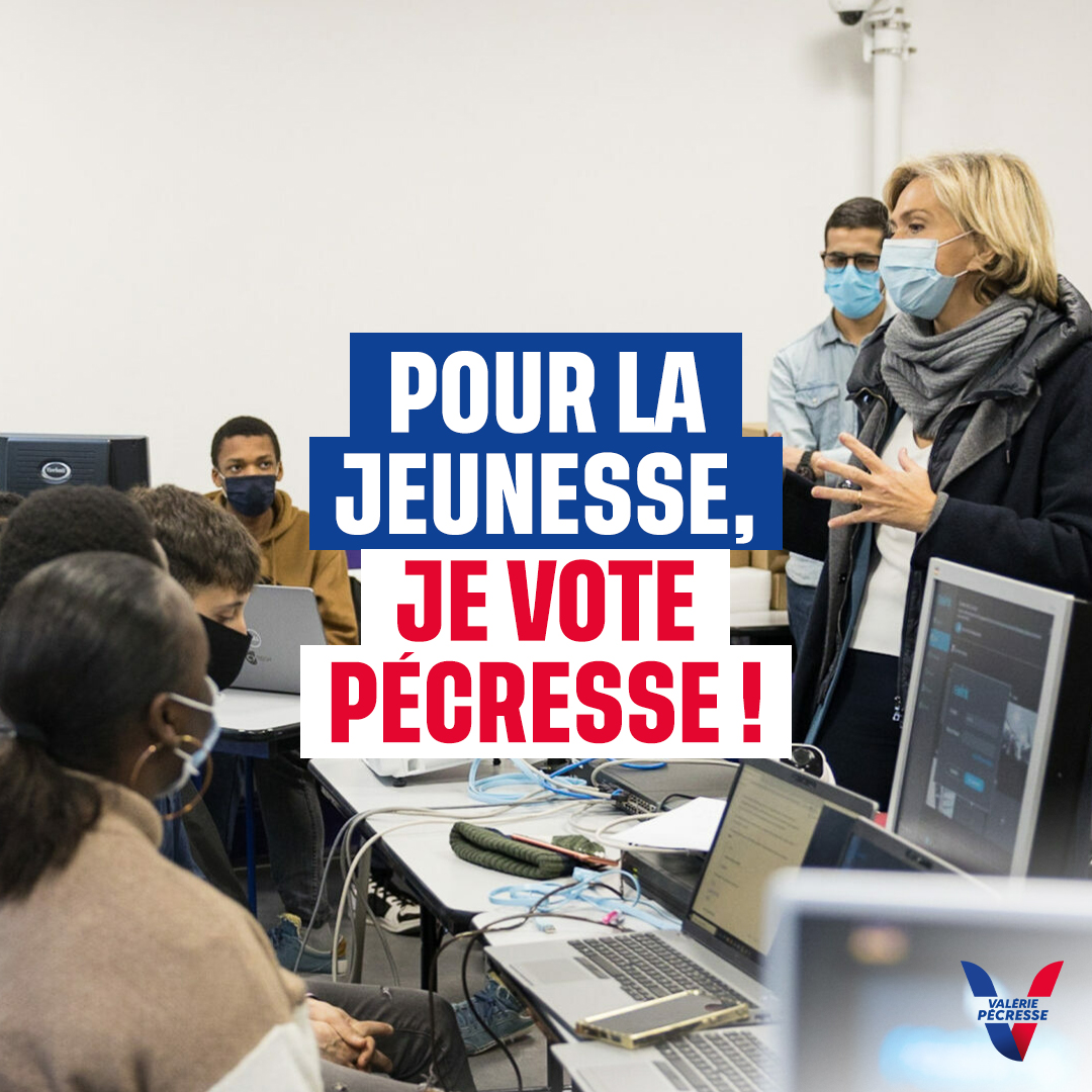 lesRepublicains's tweet photo. Pour la jeunesse, dimanche, je vote @vpecresse ! #JeVotePecresse #Pecresse2022 https://t.co/qUKl6ORvMf