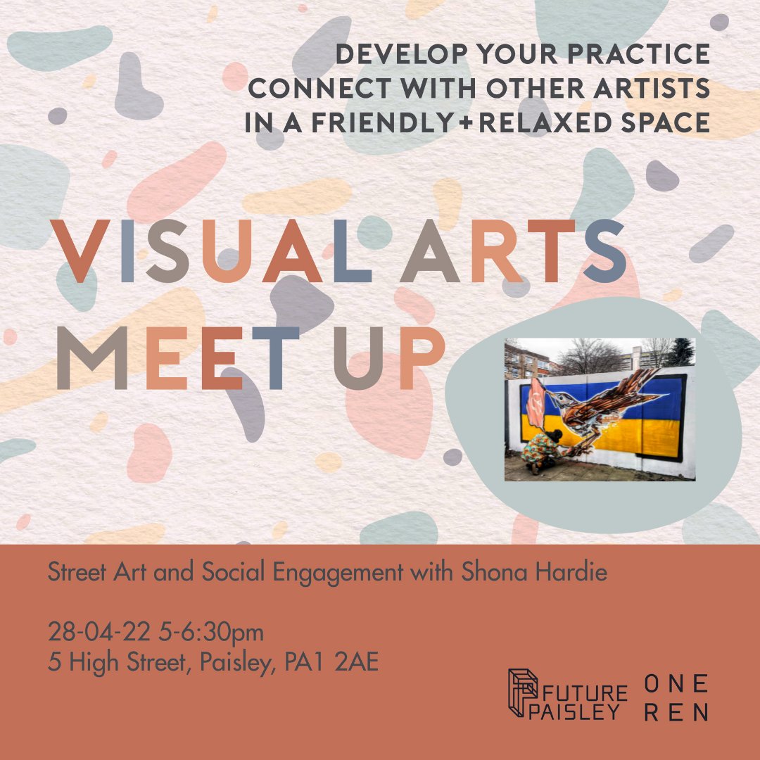 onerenculture's tweet photo. Our next Visual Arts Meet Up! Street Art &amp; Social Engagement with Shona Hardie 🎨

🌞 connect with other artists 
🌞 share inspo 
🌞 learn from the guest speaker 
🌞 get tailored support with your creative practice 

Free tickets👉  https://t.co/k78l7i2fk6 https://t.co/8BnNc1dZia