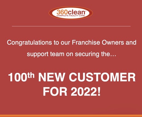 360clean's tweet photo. 100th New Customer for 2022! 💪
#360clean #commercialcleaning #janitorialservices #officecleaning https://t.co/BHfSLo8R0F