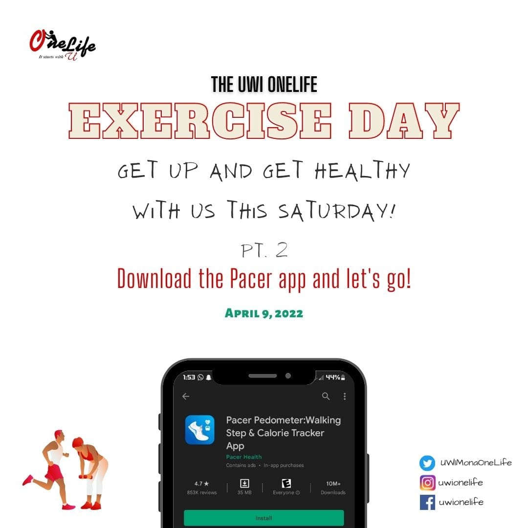 UWIMonaOneLife's tweet photo. Join UWI OneLife🔴 on Saturday April 9, 2022 for our #FitFiLife Challenge Part 2! Get those warm ups🏃🏾♀️🏃🏾♂️ in because this time we are in it from Saturday to Sunday for 10 km (6.2 miles). Are you #FitFiLife?💪🏾 We'll see😉
#UWIOneLife #ItStartsWithYou #FitFiLife https://t.co/yfAx7WHUPC