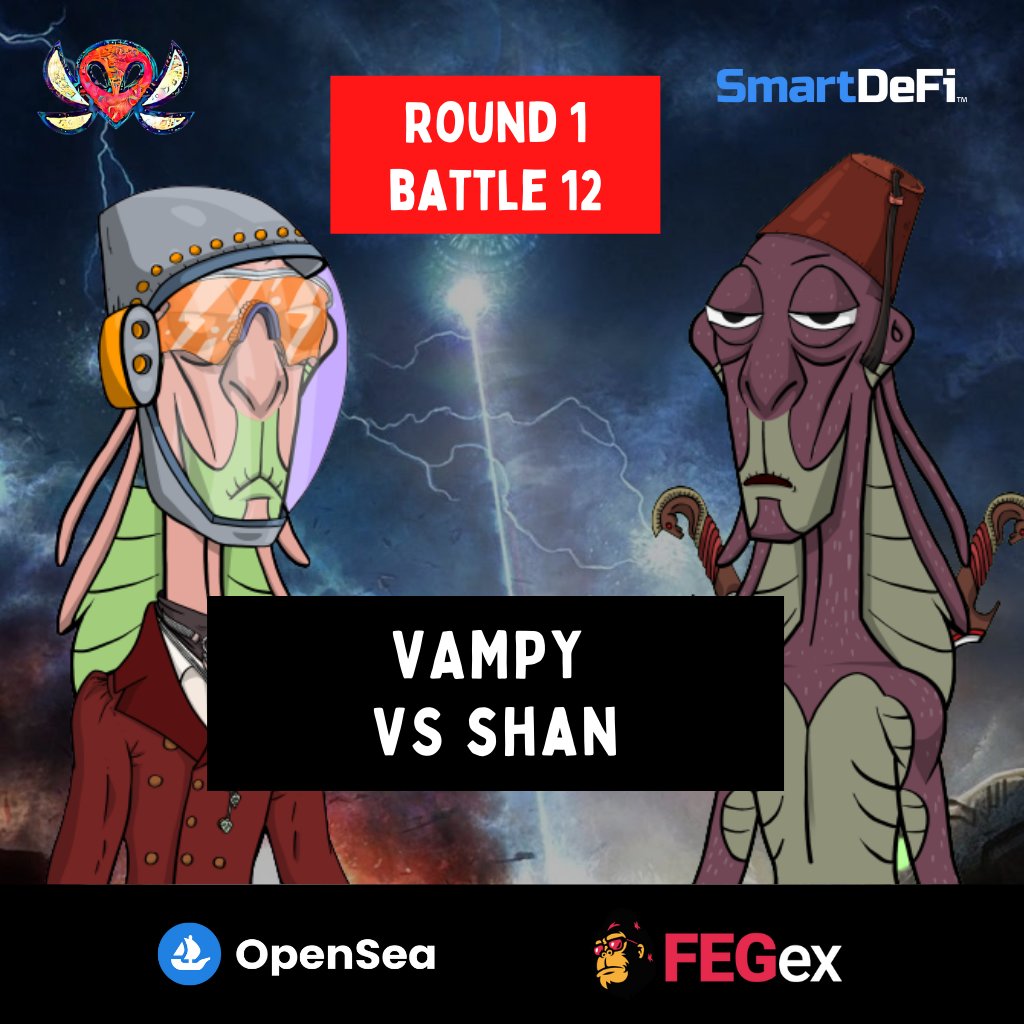 ETRepublic's tweet photo. We are counting down! 4 More battles to go. Vampy vs Shan, who will proceed? If the battle is as catchy as both names sound, we are in for an edgy battle! #VOTE #TheAlienBattle #NFTCommmunity #NFTGiveaways #TheAlienBattle @FEGtoken $SaOm #JoinAlienCult https://t.co/yrUUkrwxOc