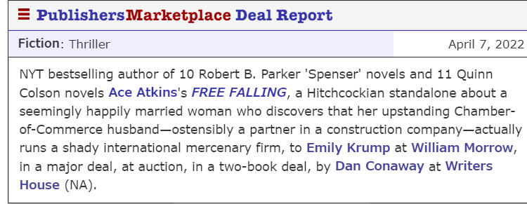 aceatkins's tweet photo. I don't often talk book business here. But when I do, it's big news. Thrilled to be joining the @WmMorrowBooks roster for two standalone projects I've been wanting to write for a long while! https://t.co/5AHtxy25Xf