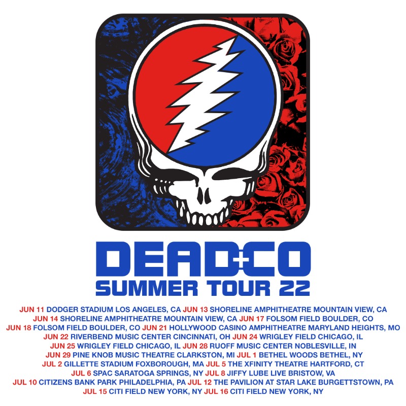 deadandcompany's tweet photo. Hey now! Tickets for #DeadandCoTour22 are on sale today at 10am local time. Grab your tickets, and we'll see you this summer. ⚡️💀🌹 🎟: https://t.co/rLECIjUQsG