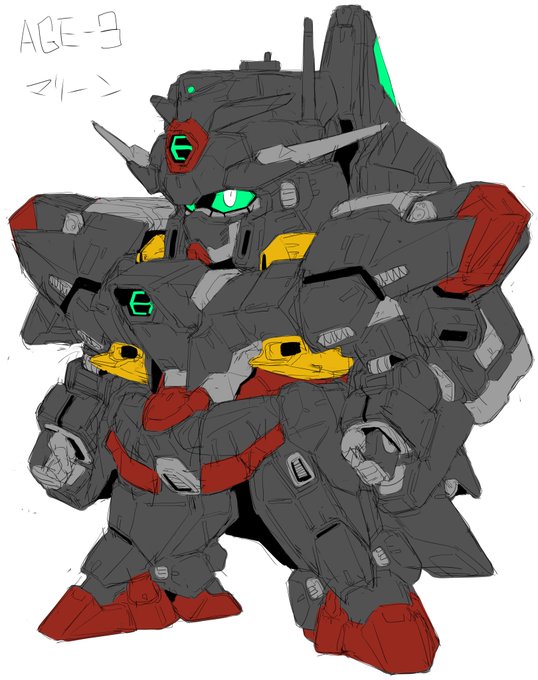 ガンダムAGE-3マリーン
陸のAGE-1、空のAGE-2と描いたので海担当に 