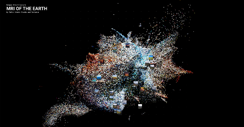 UNFCCC's tweet photo. What would we see if we scanned the 🌍  for damages? 

‘MRI of the Earth’ by @refikanadol looks at our planet's body by visualising climate data. 

 #HeartbeatOfTheEarth | #ClimateAction | @googlearts