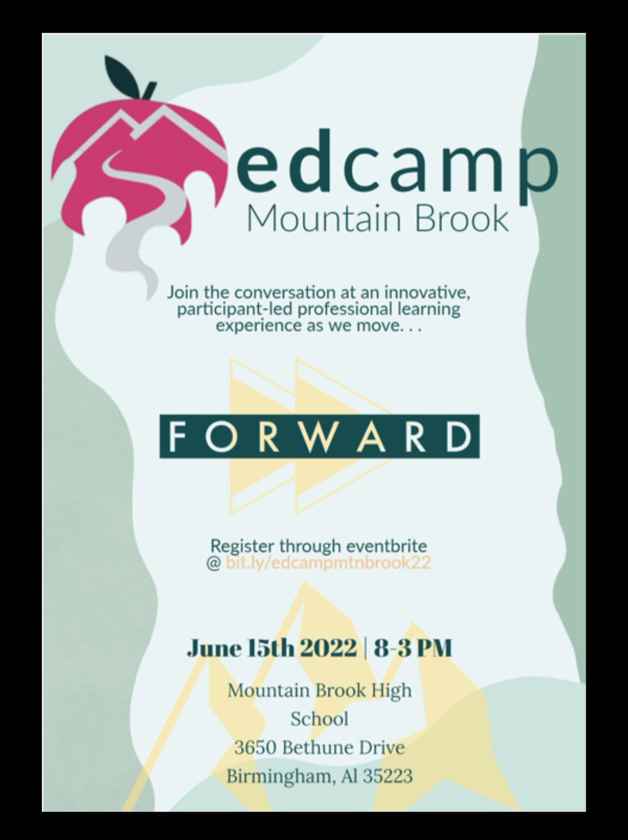edcampmtnbrook's tweet photo. Edcamp Mtn. Brook is back! Come join the conversation on June 15th. Register through Eventbrite https://t.co/sJbKV4VqS2 We have some INCREDIBLE door prizes we can't wait to give you. See you there! https://t.co/vEpWdfexhy
