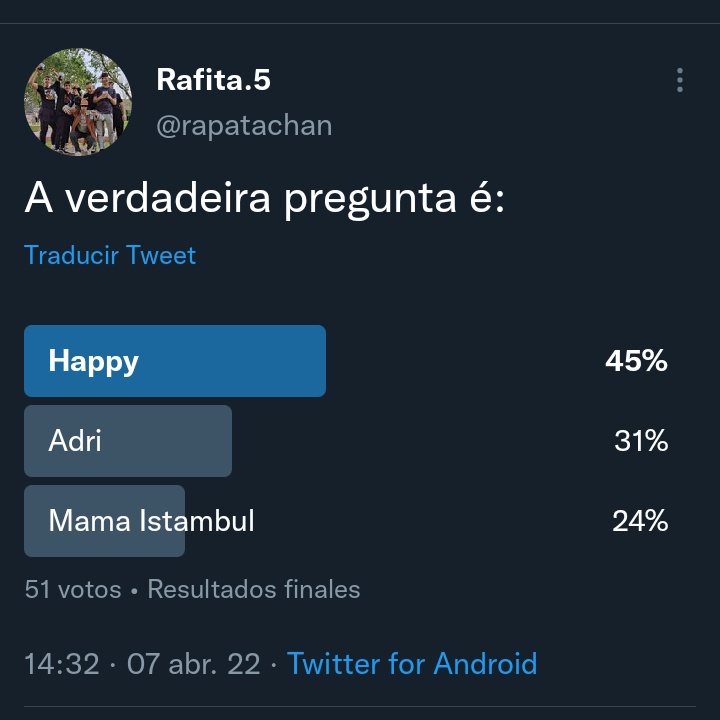 Que lle gane o happy ao Adri é un pouco triste, pero máis triste é que solo lle saque un 7% ao Mama Istambul