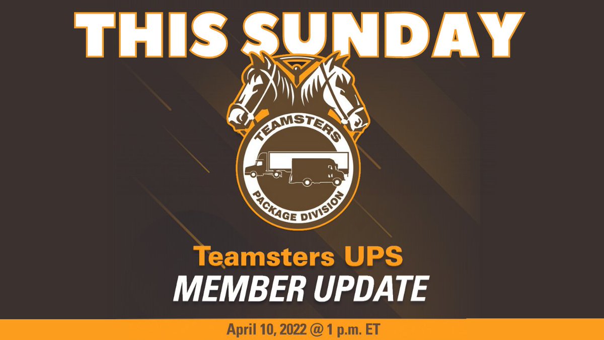 Reminder: A #Teamsters UPS Member Update call will be held at 1pm ET this Sunday, April 10. General Pres. Sean O’Brien &amp; General Secretary-Treasurer Fred Zuckerman will review Package Division changes to assist locals in the representation of UPS members: ibt.io/UPSMemberUpdate