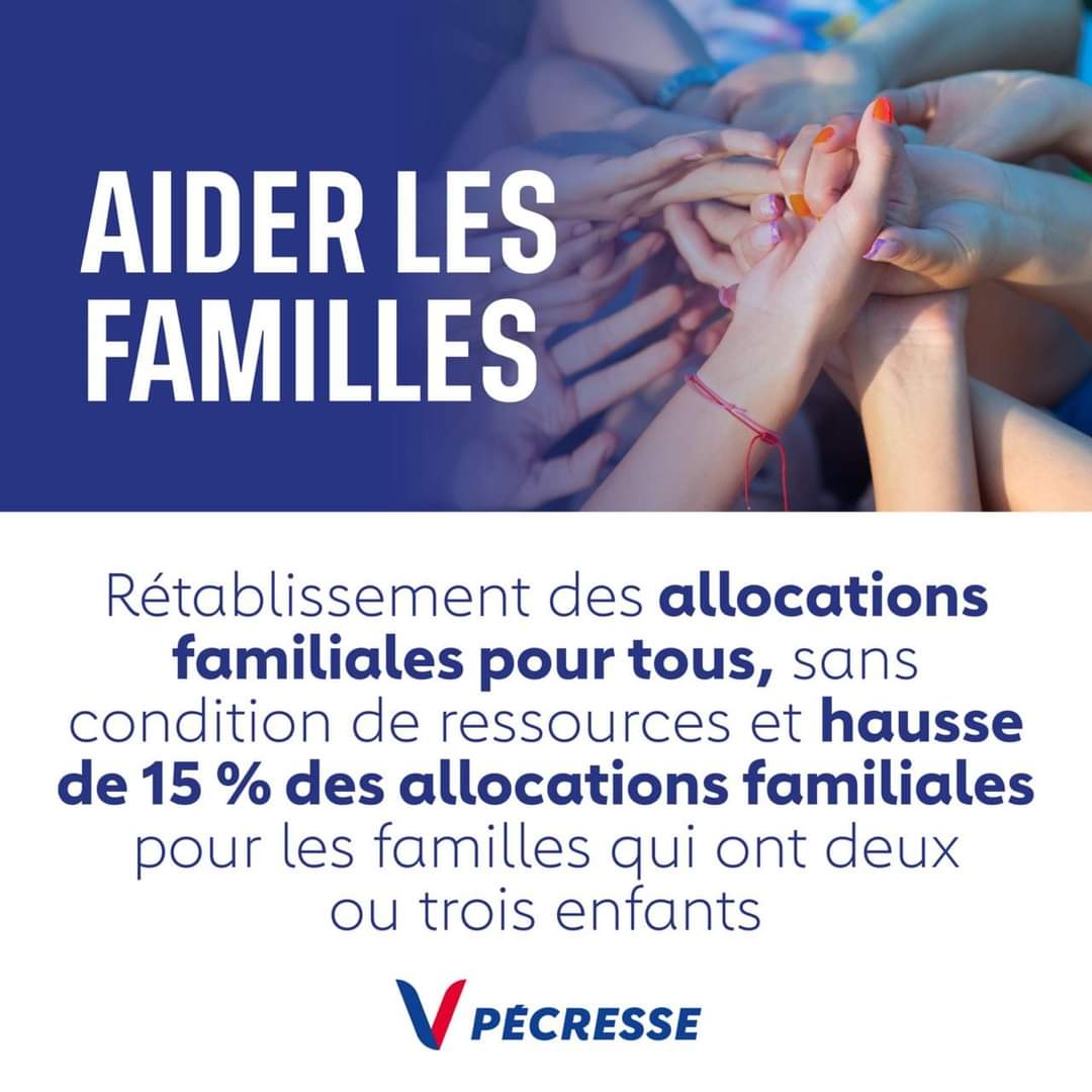 🗣 Rétablir les allocations familiales pour tous !

🇨🇵 Retrouvez l'essentiel du programme de <a href="/vpecresse/">Valérie Pécresse</a> sur valeriepecresse.fr

🗳 Dimanche 10 avril, je vote #valériepécresse !! 

#Presidentielle2022 #Pecresse2022 #AllocationsFamiliales  #famille