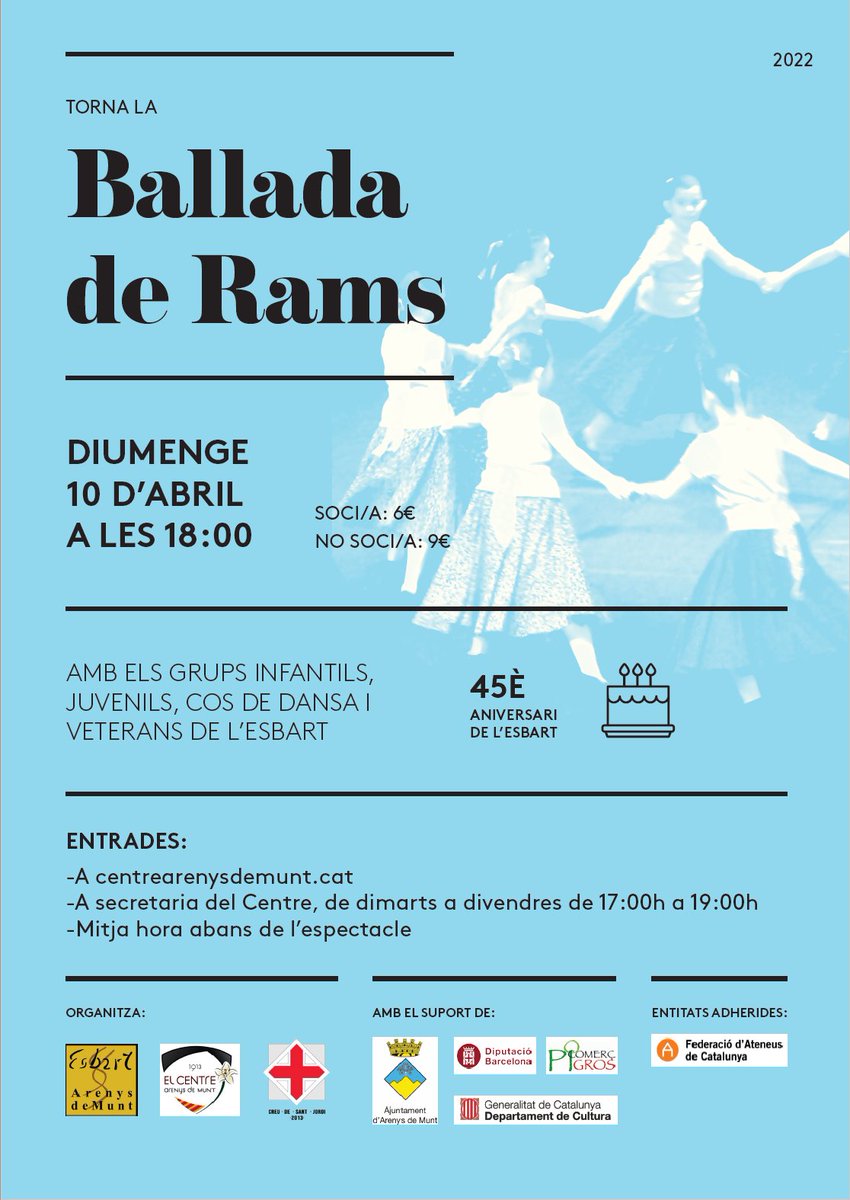 La Ballada de Rams més esperada per enguany celebrar el 45è aniversari!🎉
Una gran oportunitat per viure la dansa més tradicional, i, sobretot, tornar a gaudir d'aquest espectacle tan nostre. 💛

Compra la teva entrada al següent enllaç:
entrapolis.com/entradas/balla…