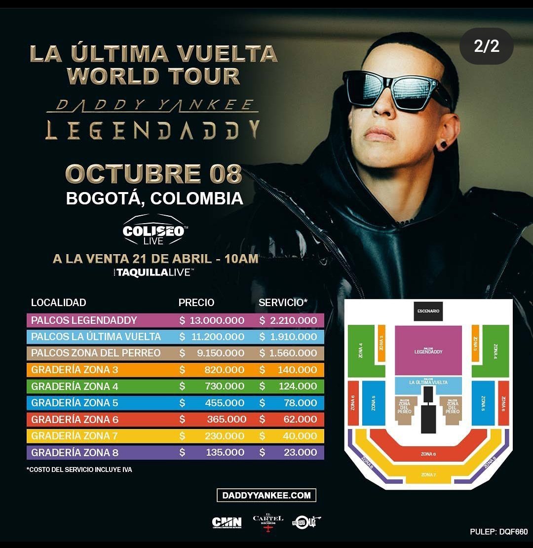 yosoydico's tweet photo. 🚨🚨 Atención 🚨🚨 Taquilla Live @taquillalive acaba de confirmar los precios y la fecha del lanzamiento de venta de boletas para @daddy_yankee en Bogotá

21 de Abril!! https://t.co/Mr695Mt5lN