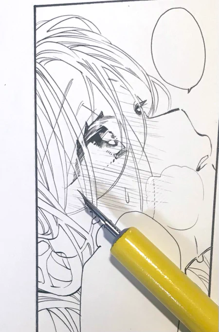 照れ顔のペン入れが1番楽しい✍️☺️🌼 