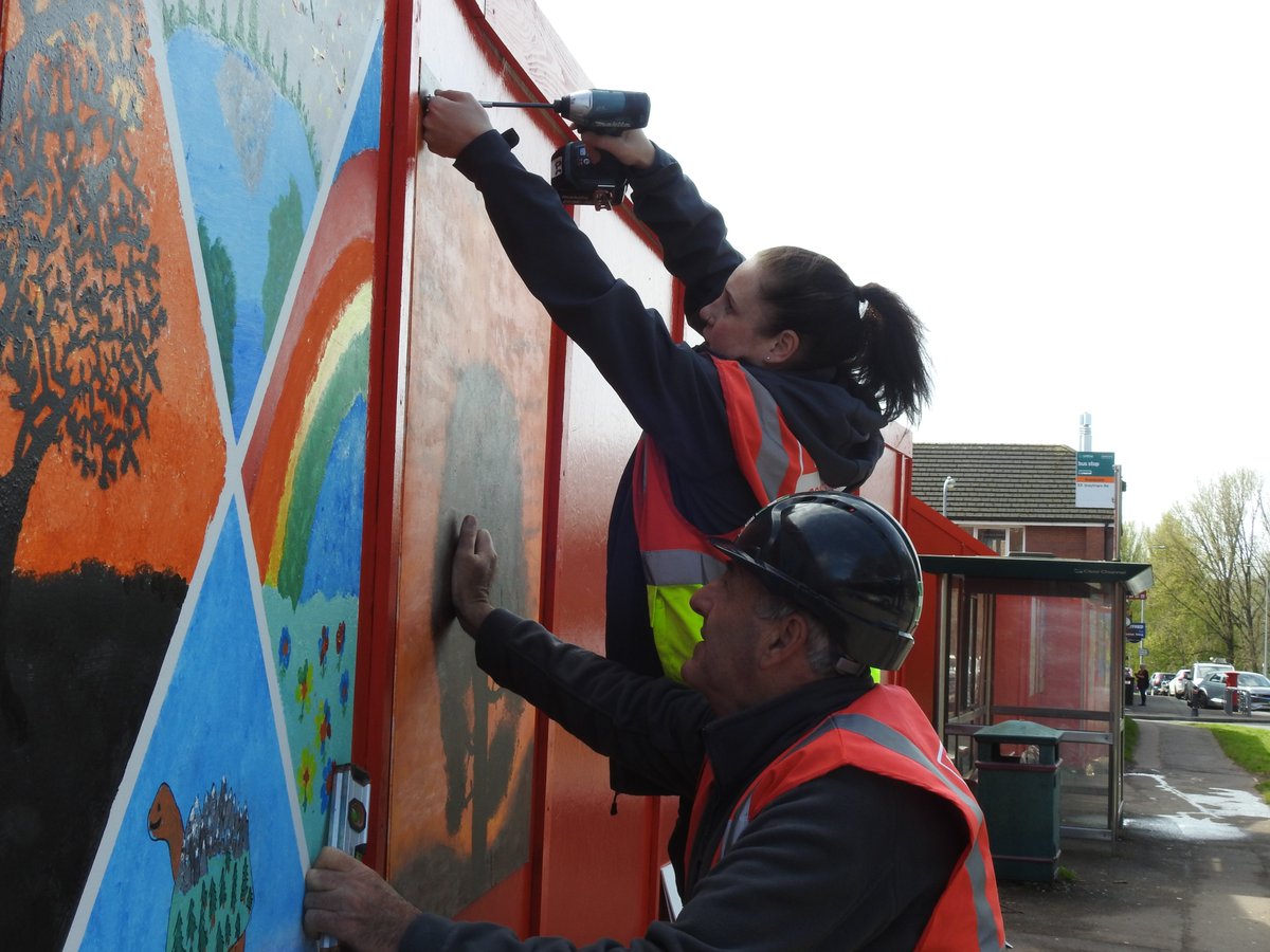 Chelsea, Kevin, Paul, and Jayne have been very busy this morning erecting artwork produced by local schools. The work is currently displayed on the hoarding at our Pentwyn development with <a href="/Linc_Cymru/">Linc Cymru</a> Here are some of our favourites