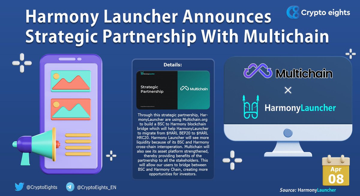 CryptoEights's tweet photo. 🔹 @HarmonyLauncher Announces Strategic Partnership With @MultichainOrg 

⚡️ This will allow #HarmonyLauncher users to bridge between #BSC and #HarmonyChain, creating more opportunities for investors

👉 https://t.co/Bu5jPTMTJW https://t.co/sZ6xnbi284