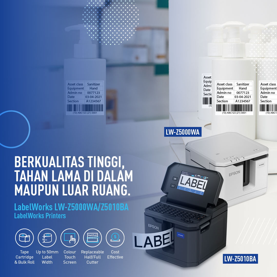 EpsonIndonesia's tweet photo. Anda membutuhkan pencetakan label mulai dari lebar 6mm hingga 50mm? Epson LabelWorks LW-Z5000WA/Z5010BA sangat pas untuk Anda, hasil cetaknya pun tahan lama meskipun diaplikasikan di luar ruangan.
Info produk: https://t.co/sN4s3Lehum
#printerlabel
#cetaklabel https://t.co/LmfGqlEy2s