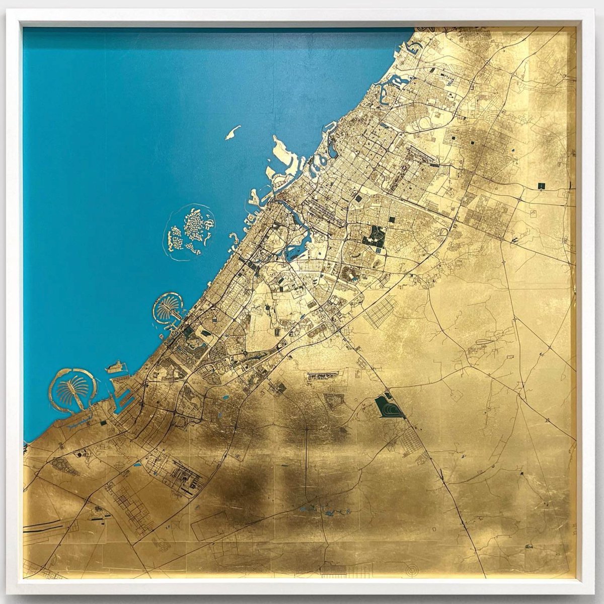 GoldLeafSupply's tweet photo. This stunning depiction of the map of Dubai uses UV treated ink on Hand Gilded Dutch Gold leaf and hasn't it turned out beautifully? 😍  

We are in awe of the detail on this piece, amazing work @ewandavideason 👏  

Make sure to head over to their page and drop them a follow! https://t.co/N3wN5OnjNl