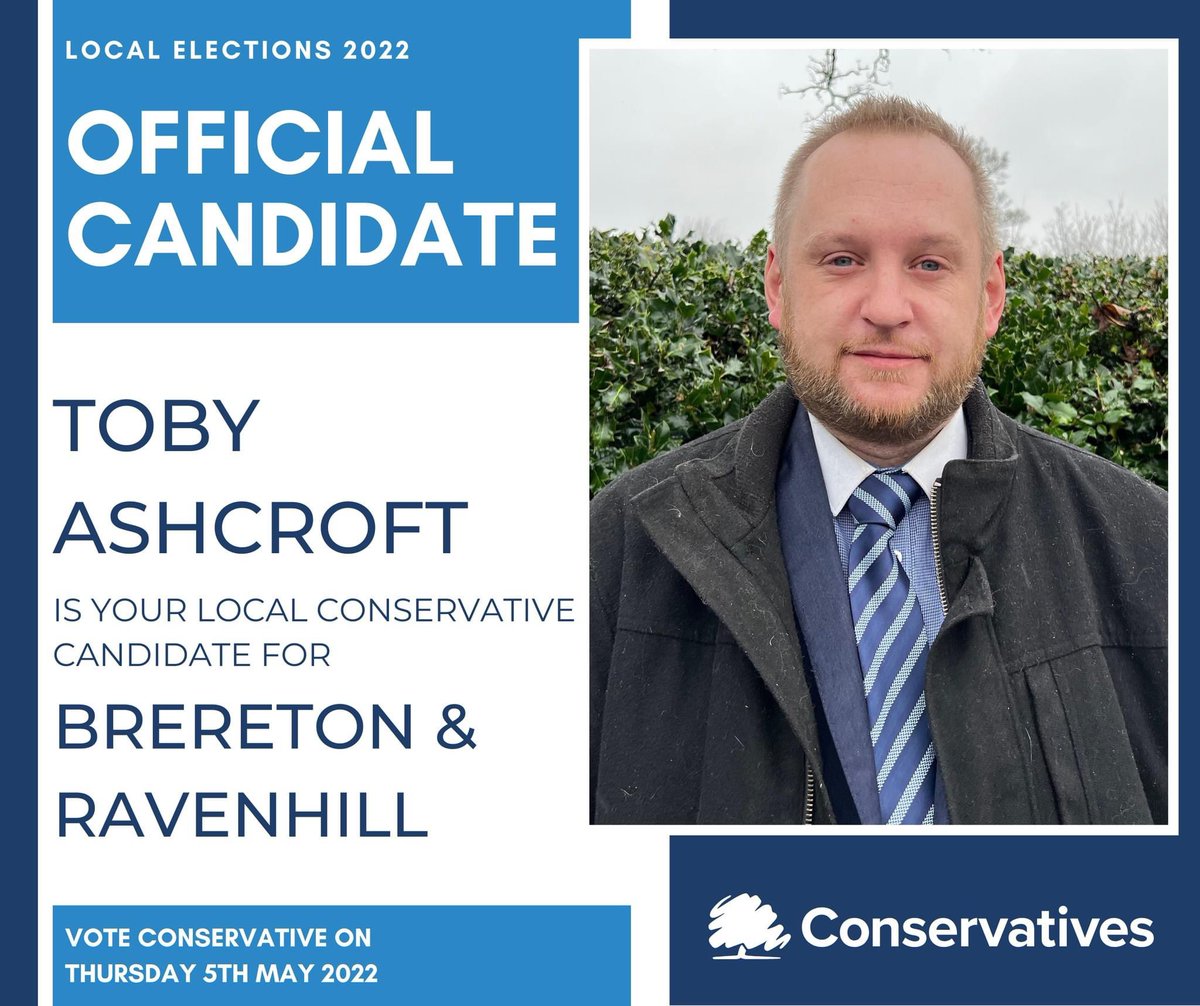 CannockChaseC's tweet photo. CANDIDATE ANNOUNCEMENT!

Toby Ashcroft is your Local Conservative Candidate for Brereton &amp; Ravenhill in the 2022 Local Elections!

Make a difference in Rugeley and elect Toby Ashcroft!

Vote Conservative on Thursday 5th May!

#LocalElections #VoteConservative https://t.co/XFUVMlUHDm
